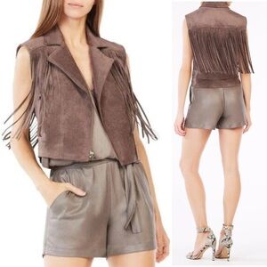 BCBG Brown Suede Fringe Vest Western Cowboy Festival Equestrian Biker Tribal XXS